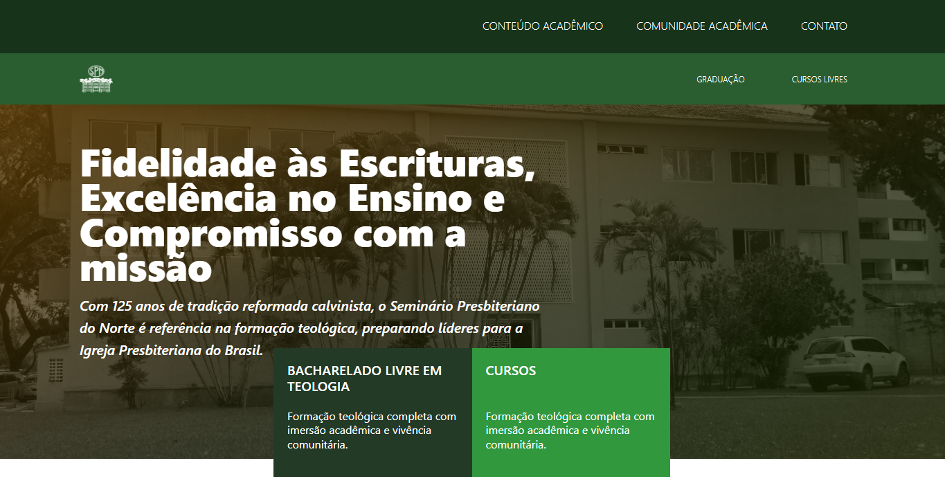 Screenshot do site institucional do Seminário Presbiteriano do Norte